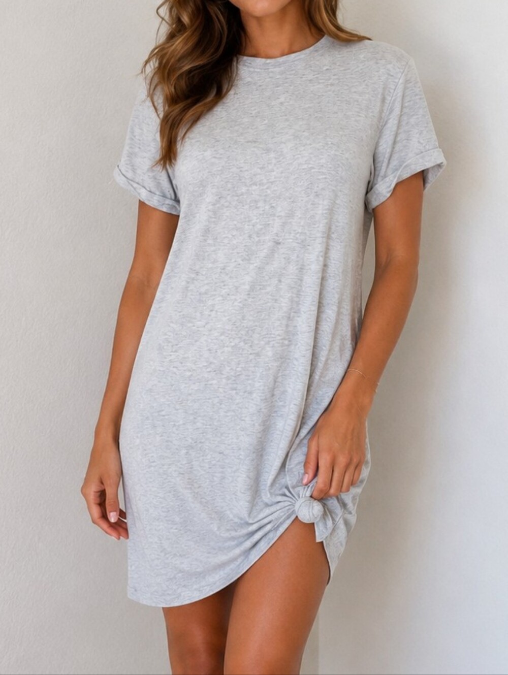 Lucky Brand Light Gray Short Sleeve Knot Tee Dress